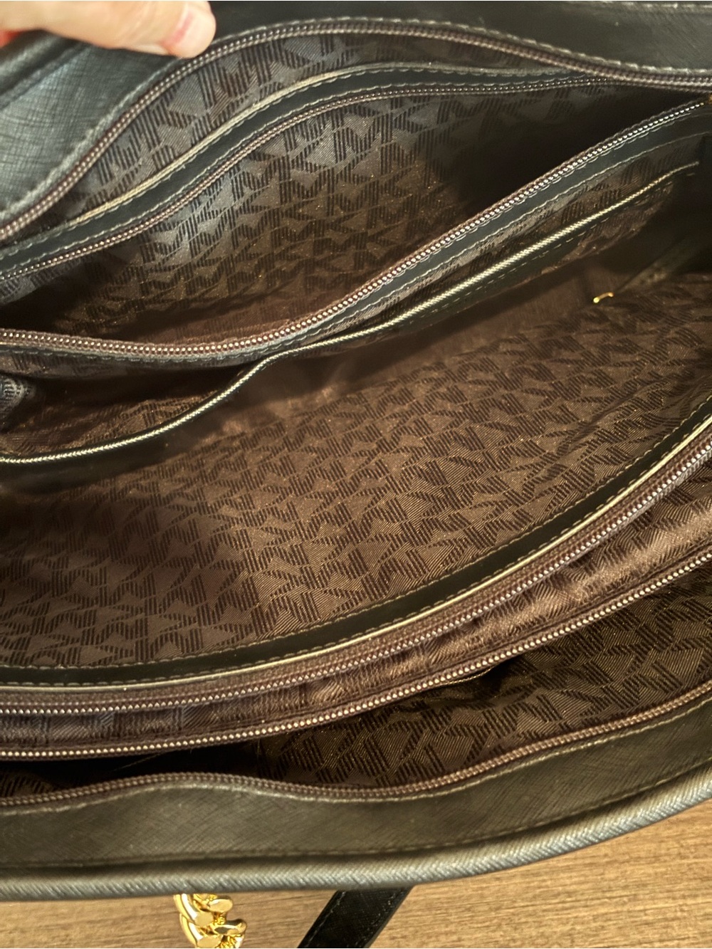 Michael Kors Black Saffiano Tote with Gold Chain Strap - Picture 3 of 3